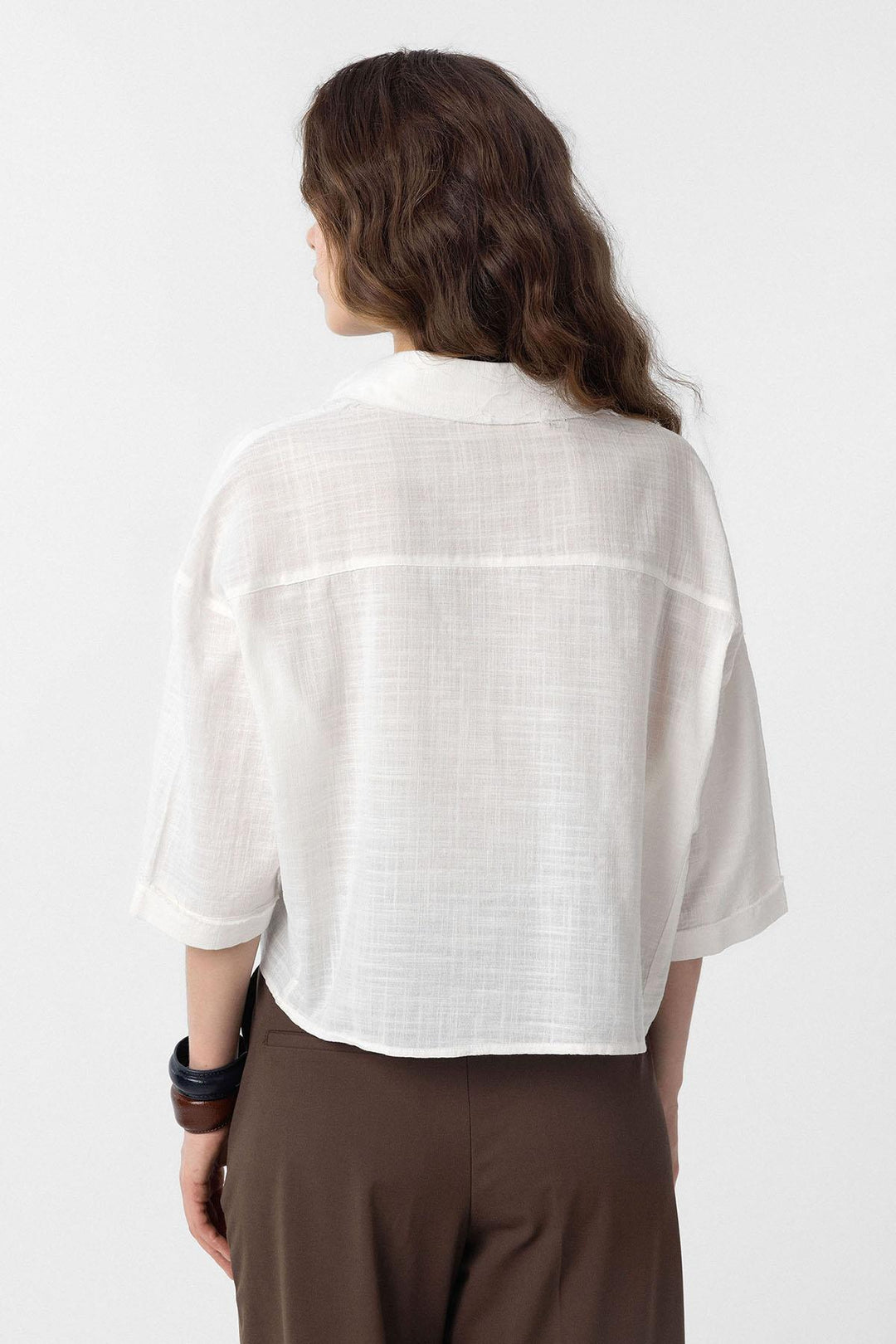 ANT Antioch White Cropped Textured Women's Shirt - Heidenheim