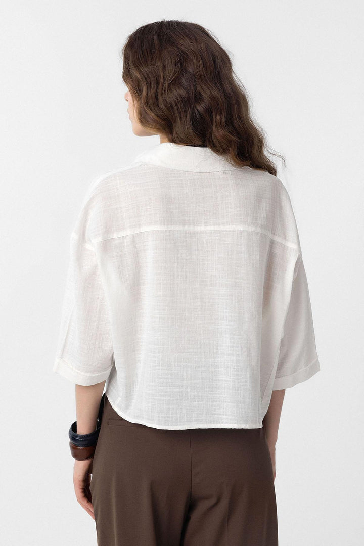 ANT Antioch White Cropped Textured Women's Shirt - Heidenheim