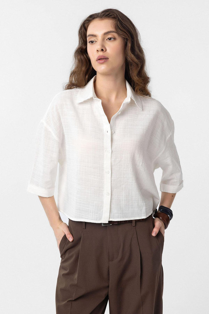ANT Antioch White Cropped Textured Women's Shirt - Heidenheim