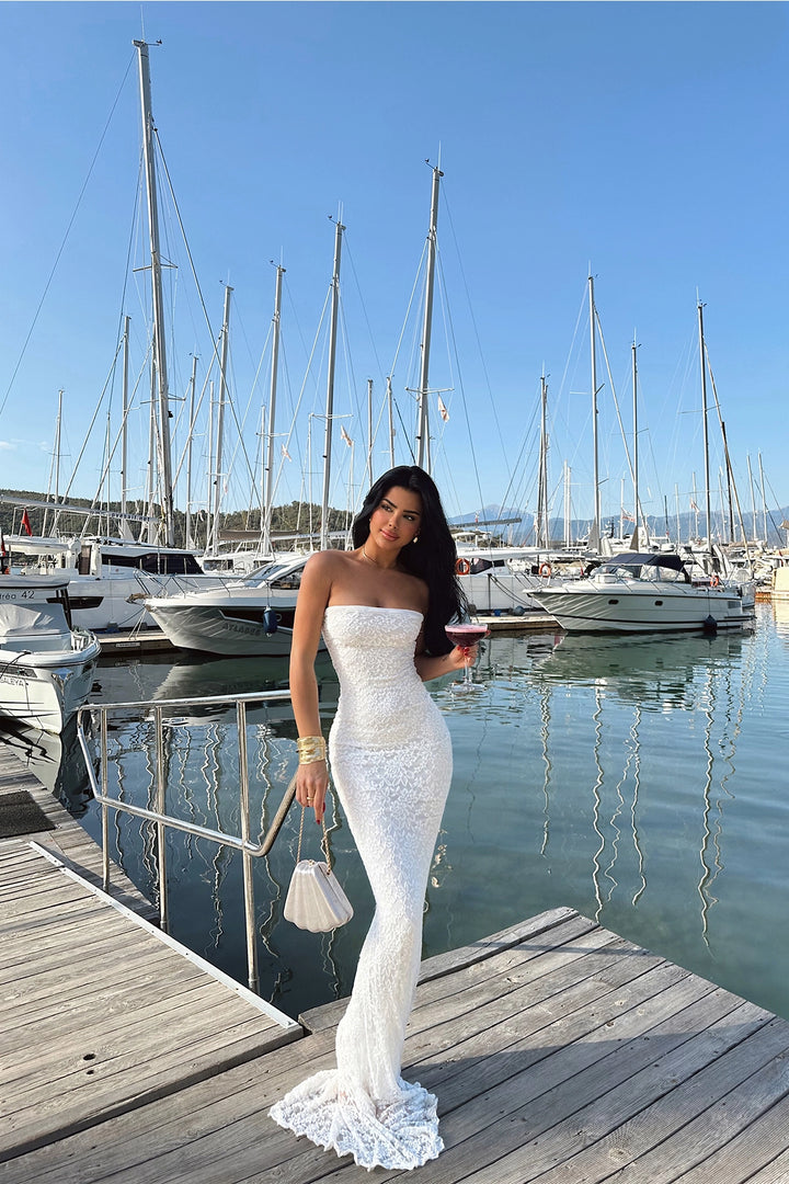 EYY Women White Lace Strapless Dress - Zimapan