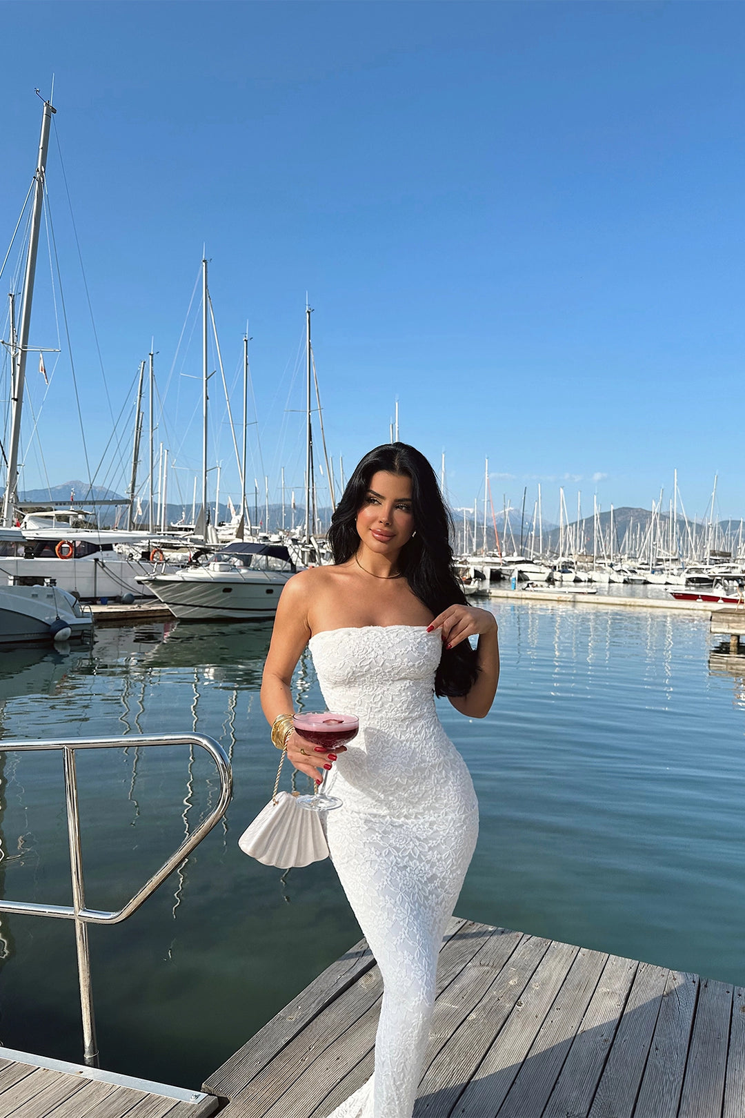 EYY Women White Lace Strapless Dress - Zimapan