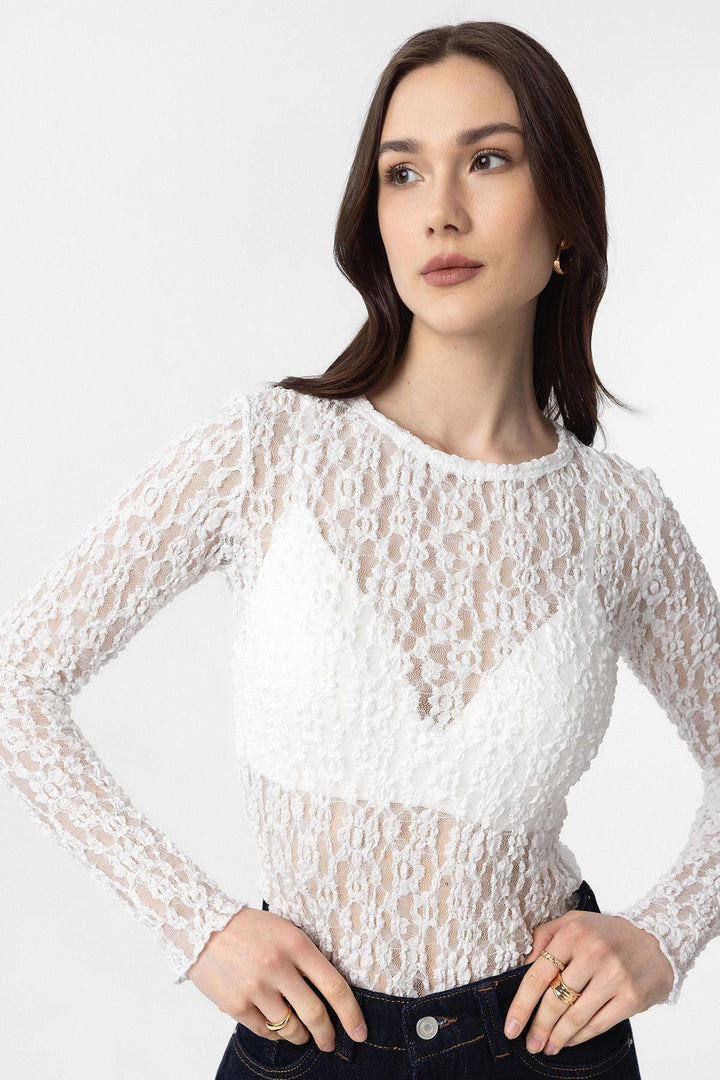 ANT Antioch White Lace Transparent Women's Top - Yecapixtla
