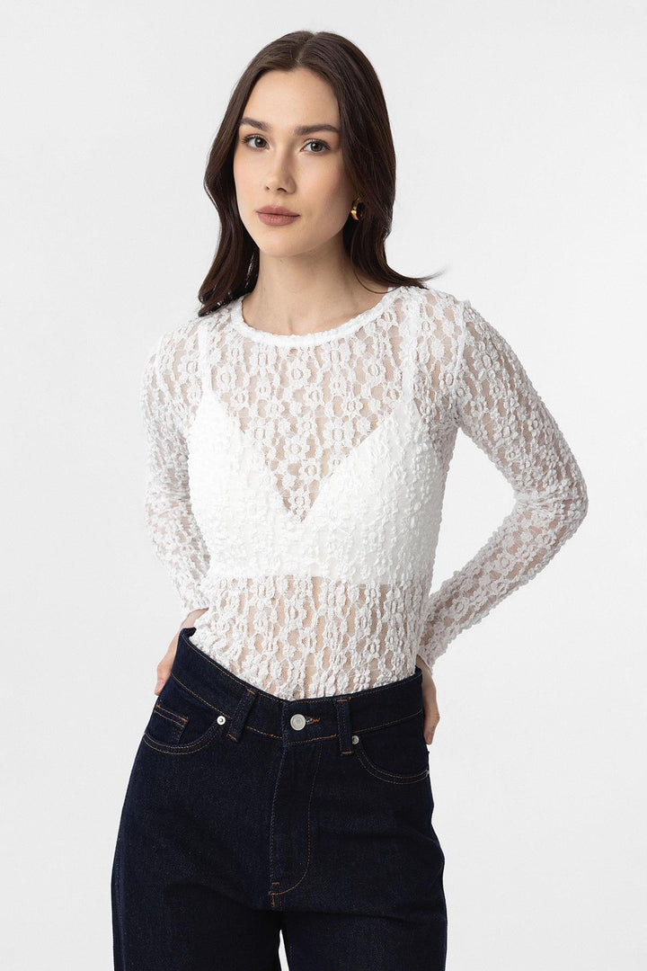 ANT Antioch White Lace Transparent Women's Top - Yecapixtla