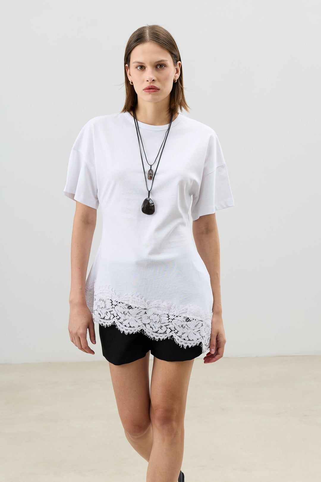 ANT Antioch Beyaz Dantelli Pamuklu Kadın T-Shirt - Petrel