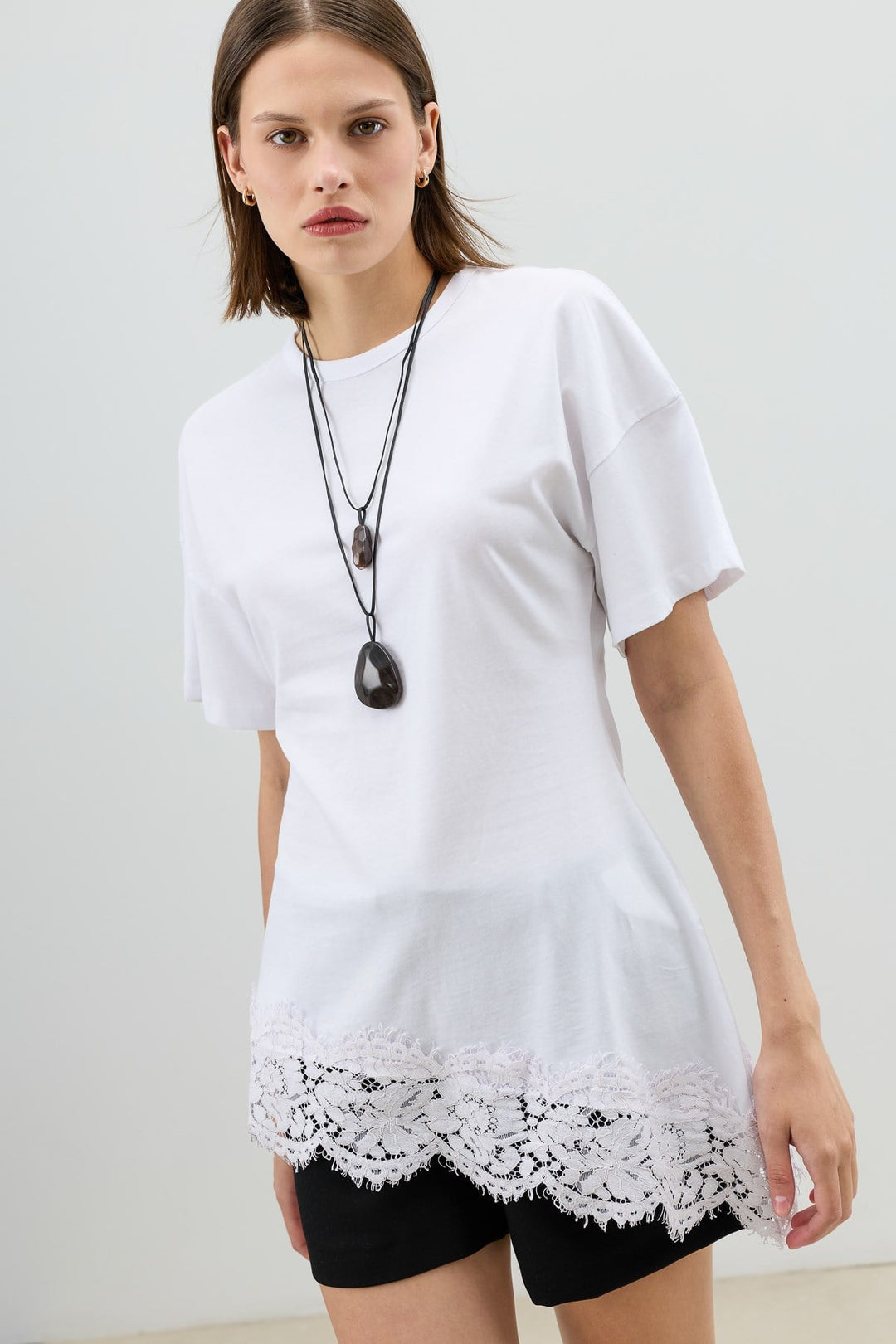 ANT Antioch Beyaz Dantelli Pamuklu Kadın T-Shirt - Petrel