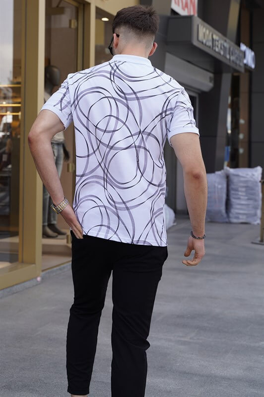 MDX White Patterned Polo Neck T-shirt 5873 - Monterey Park