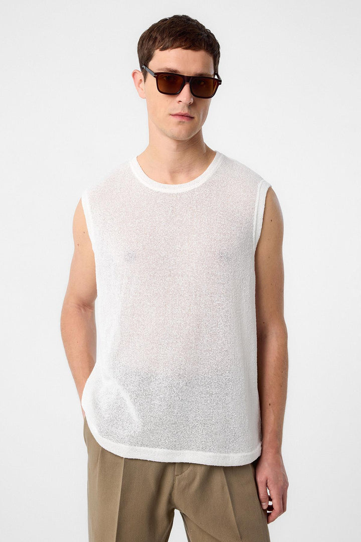 ANT Antioch White Textured Men's Sleeveless T-Shirt - Edinburgh