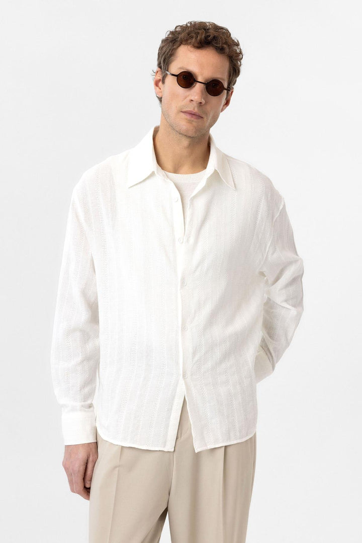 ANT Antioch White Textured Jacquard Cotton Men's Shirt - Bragança