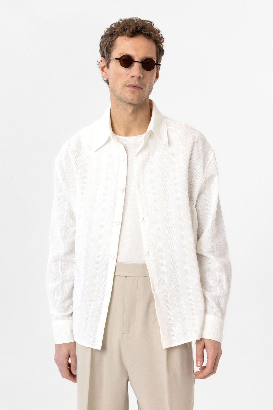 ANT Antioch White Textured Jacquard Cotton Men's Shirt - Bragança
