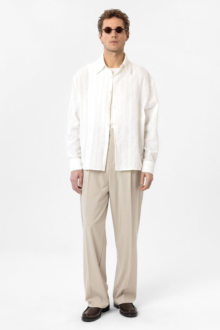 ANT Antioch White Textured Jacquard Cotton Men's Shirt - Bragança
