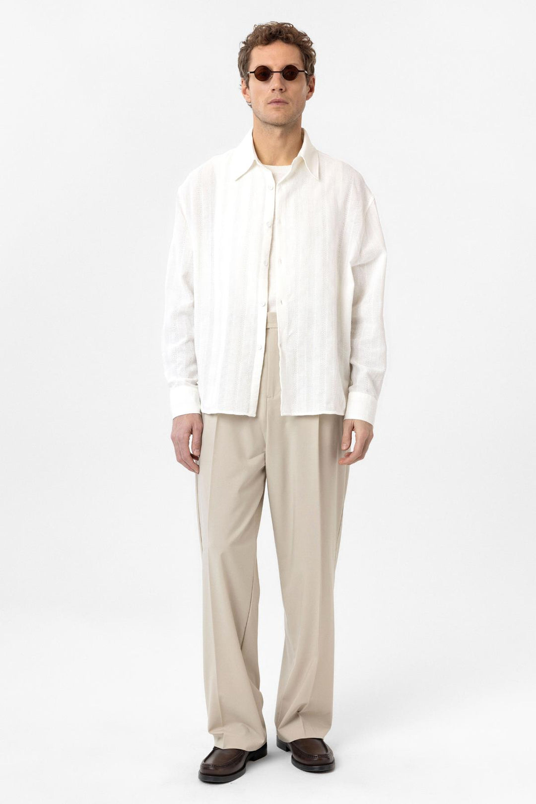 ANT Antioch White Textured Jacquard Cotton Men's Shirt - Bragança