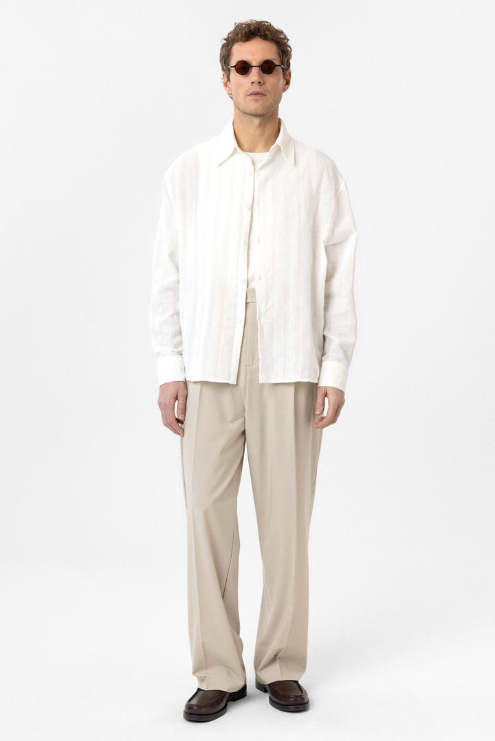 ANT Antioch White Textured Jacquard Cotton Men's Shirt - Bragança