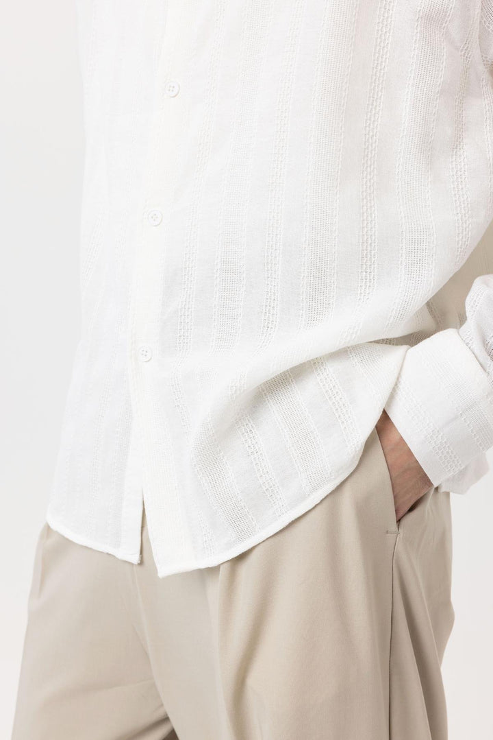 ANT Antioch White Textured Jacquard Cotton Men's Shirt - Bragança