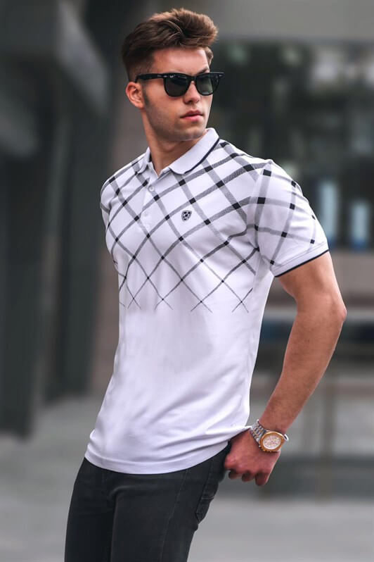 MDX White Buttoned Polo Neck Men's T-shirt 5867 - Wolverhampton