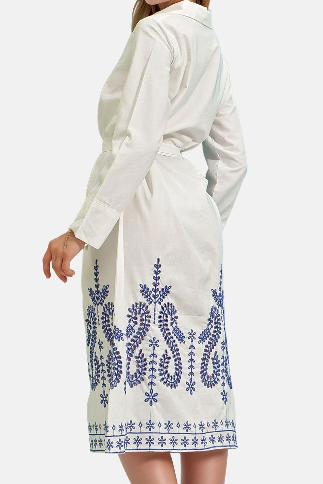 White Skirt Embroidered Poplin Shirt Dress BCHESQ-251106 - Upland