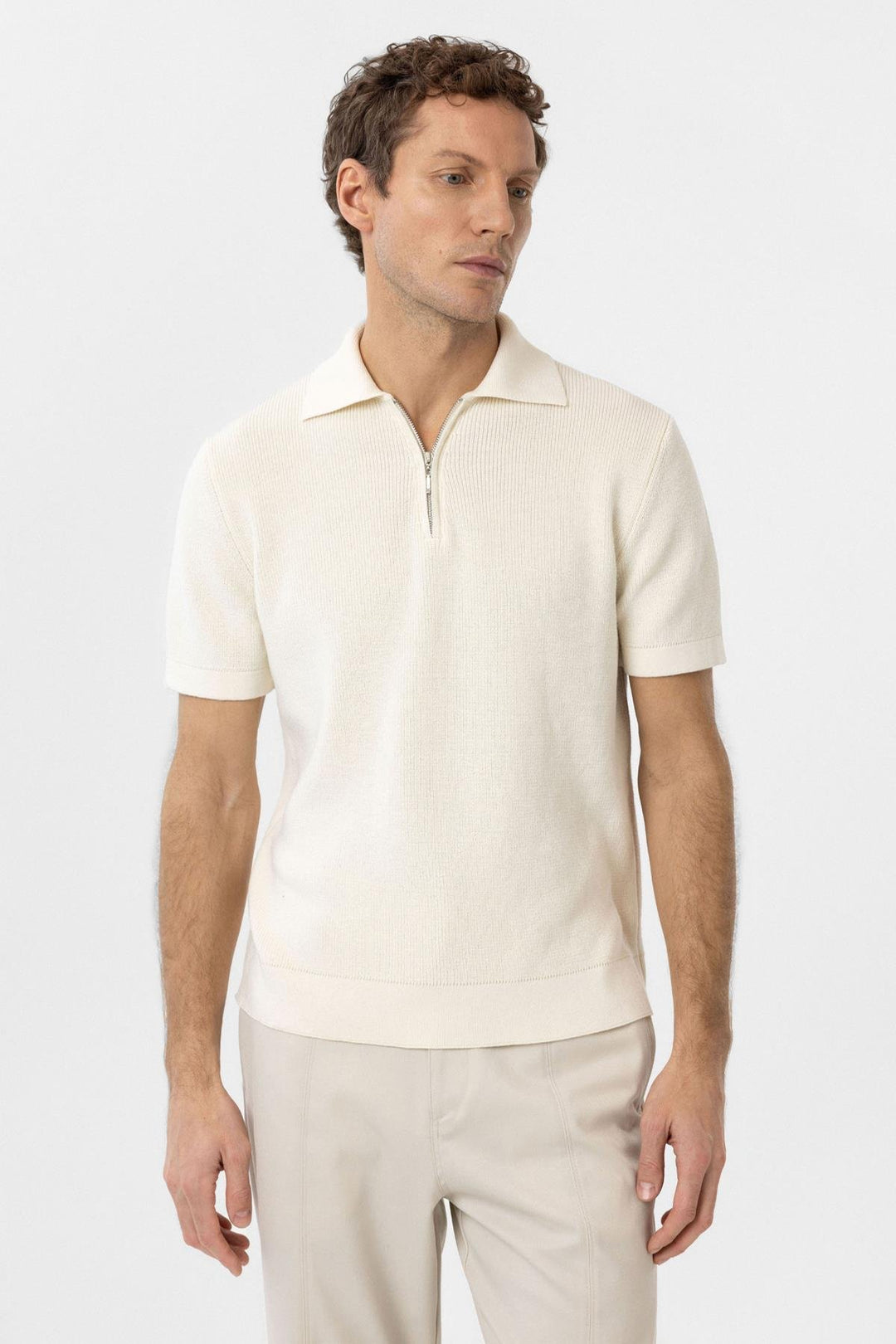 ANT Antioch Beyaz Fermuarlı Dokuma Erkek Triko T-Shirt - Montréal