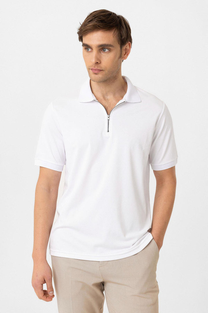 ANT Antioch White Zippered Regular Fit Men's T-Shirt - Cary