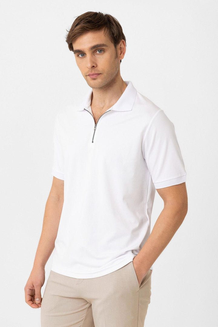 ANT Antioch White Zippered Regular Fit Men's T-Shirt - Cary