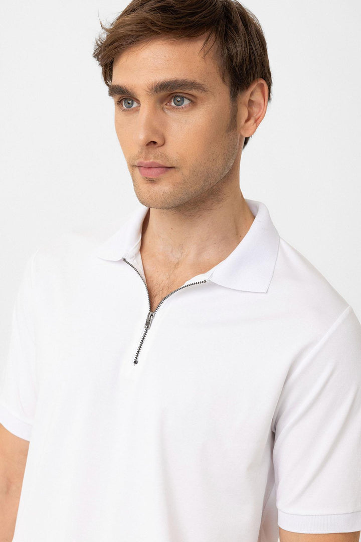 ANT Antioch White Zippered Regular Fit Men's T-Shirt - Cary