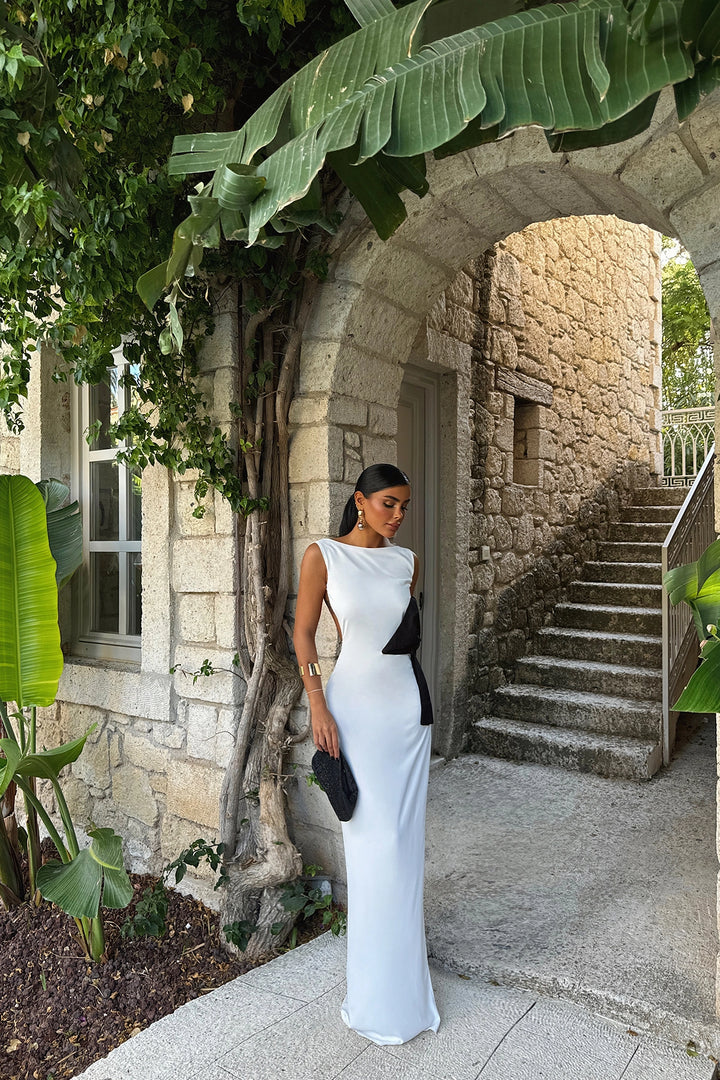 EYY Women White Bow Detail Long Dress - Waalwijk