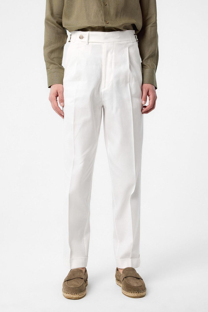 ANT Antioch White Italian Cut High Waist Men's Trousers - Comalcalco
