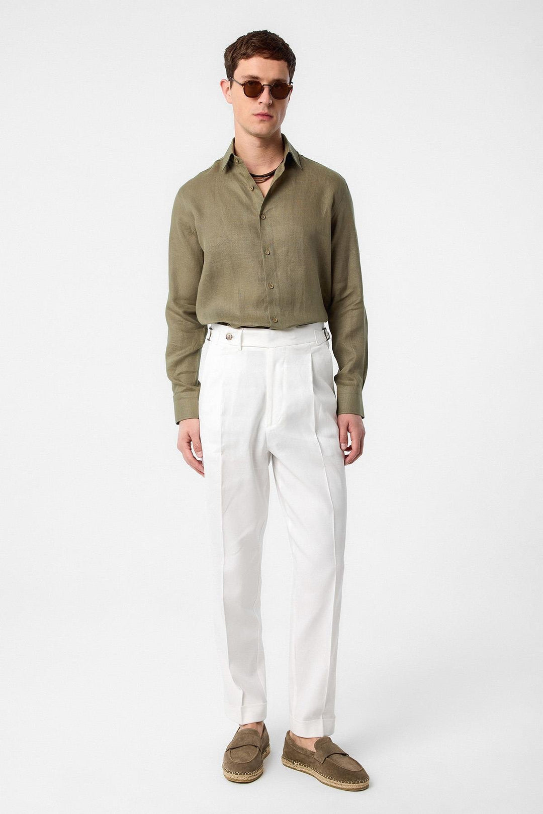 ANT Antioch White Italian Cut High Waist Men's Trousers - Comalcalco