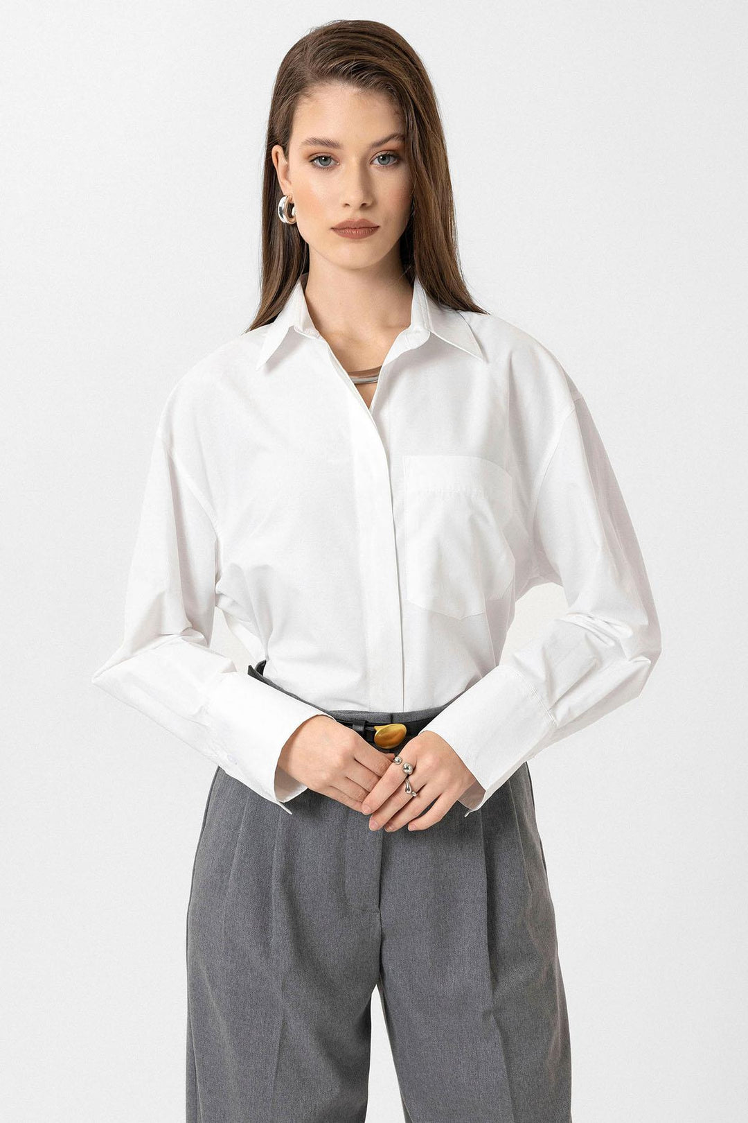 ANT Antioch White Women's Basic Poplin Shirt - East Point