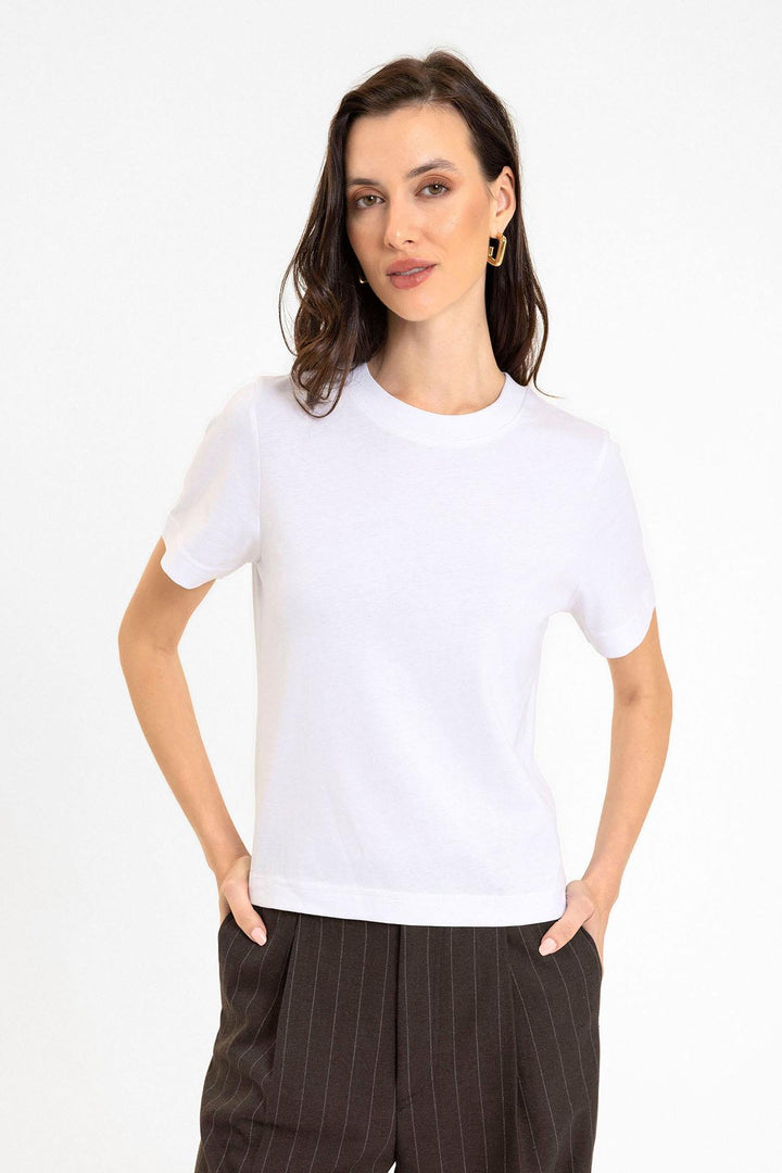 ANT Antioch White Women's Bicycle Collar Basic T-Shirt - Bergamo