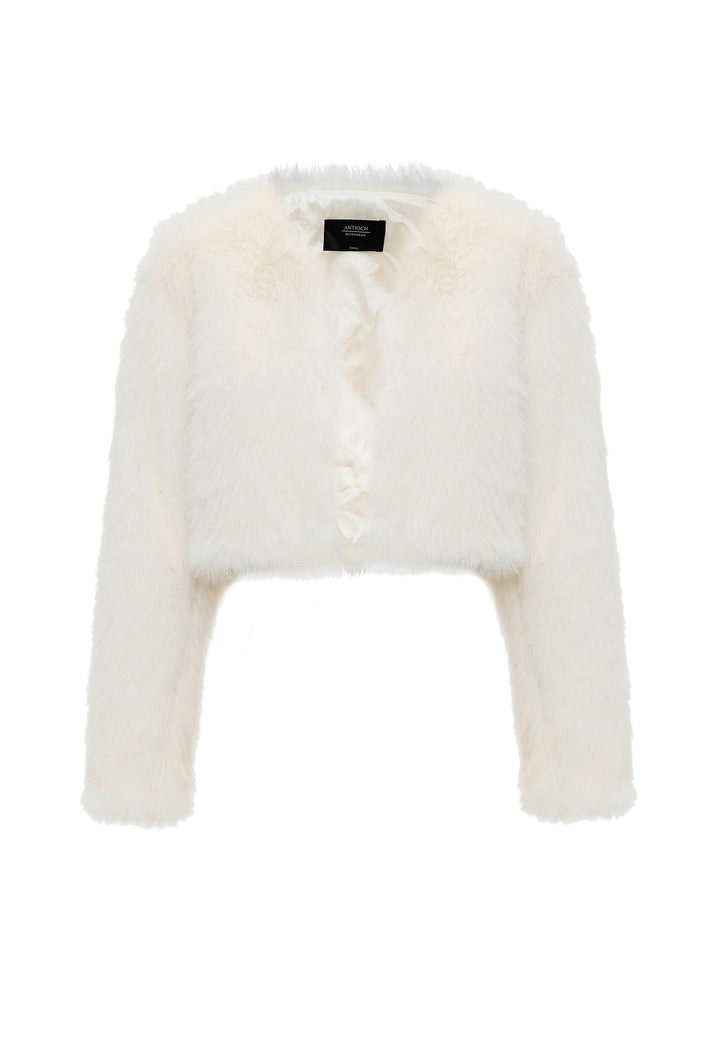 ANT Antioch White Women's Faux Fur Crop Jacket - Sahuarita