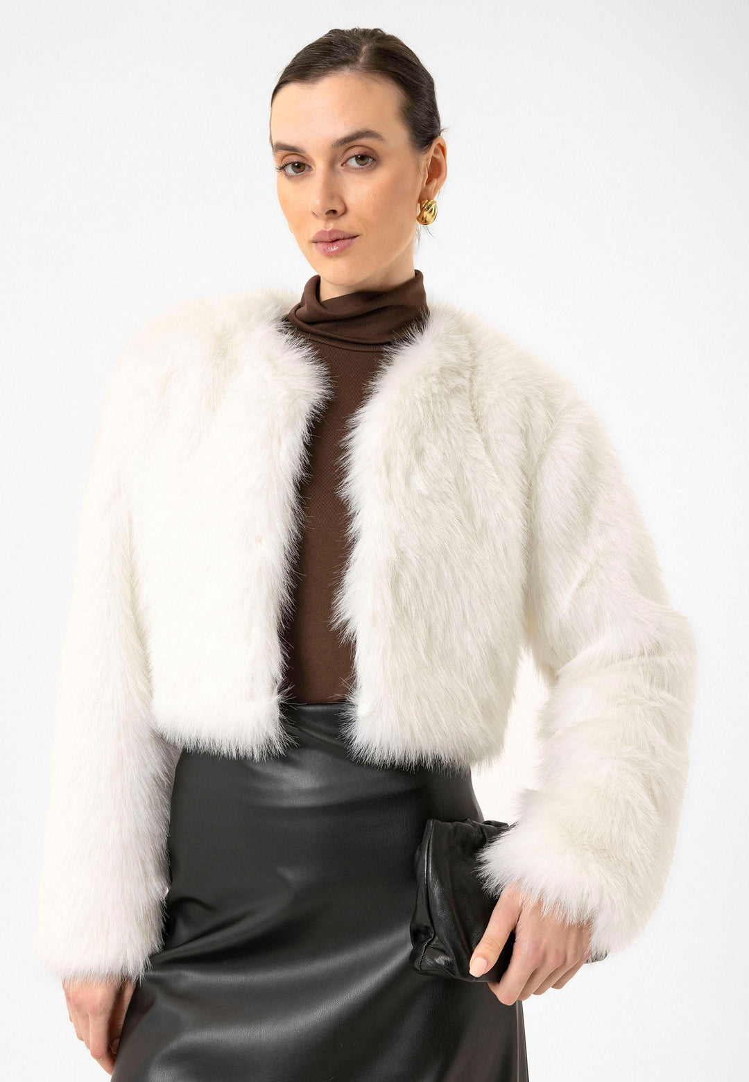 ANT Antioch White Women's Faux Fur Crop Jacket - Sahuarita
