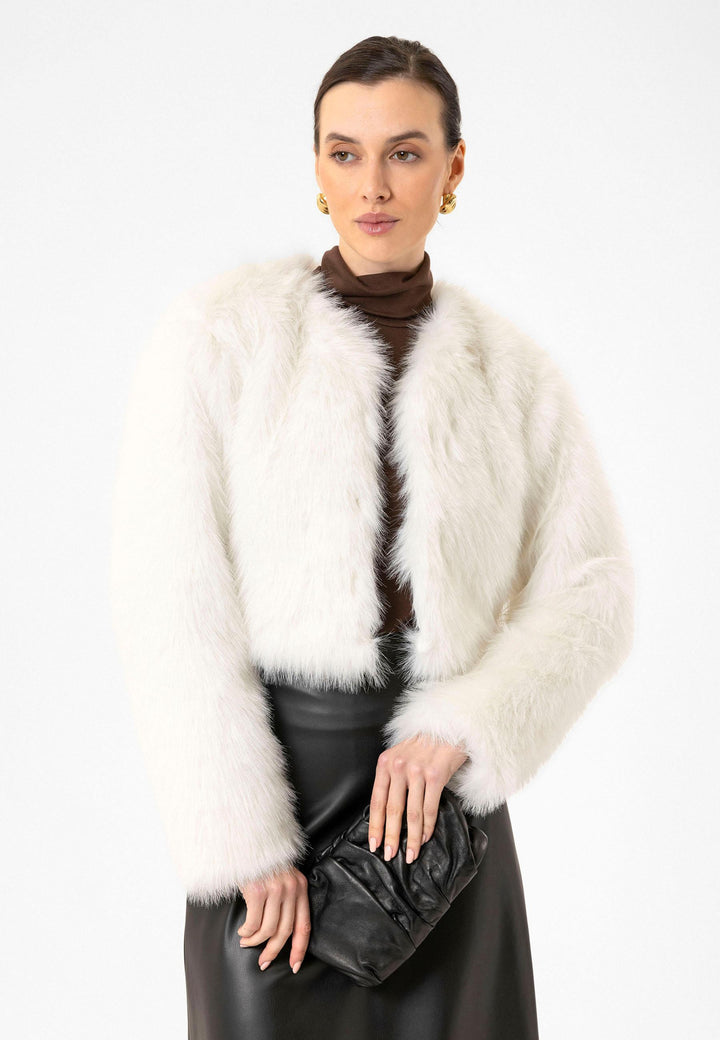 ANT Antioch White Women's Faux Fur Crop Jacket - Sahuarita