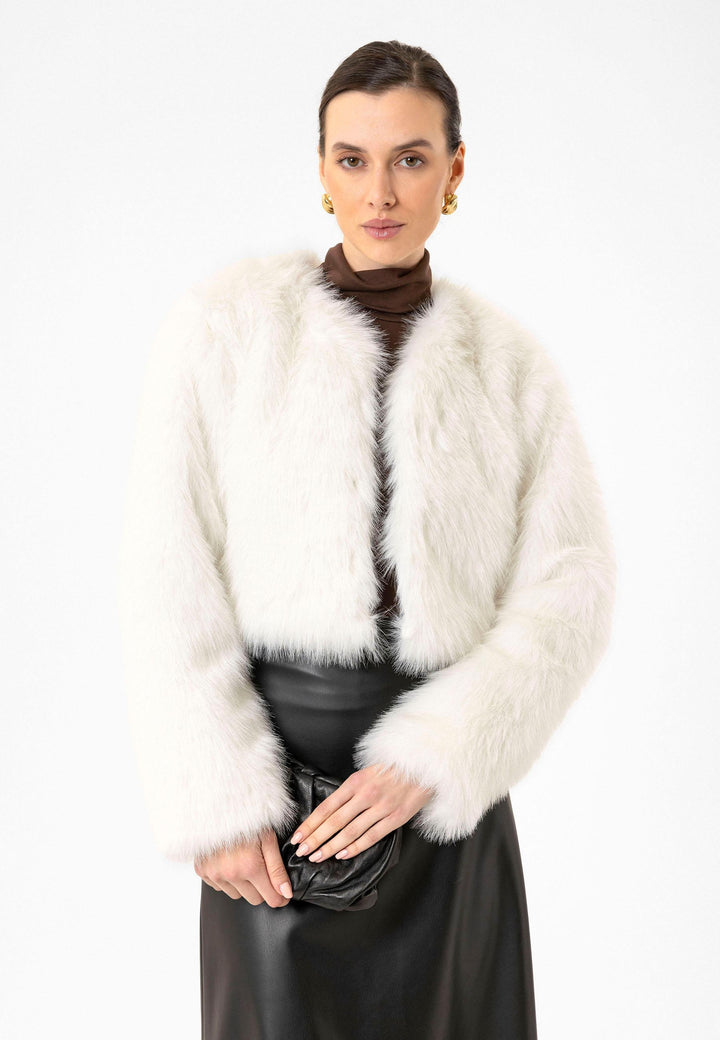 ANT Antioch White Women's Faux Fur Crop Jacket - Sahuarita