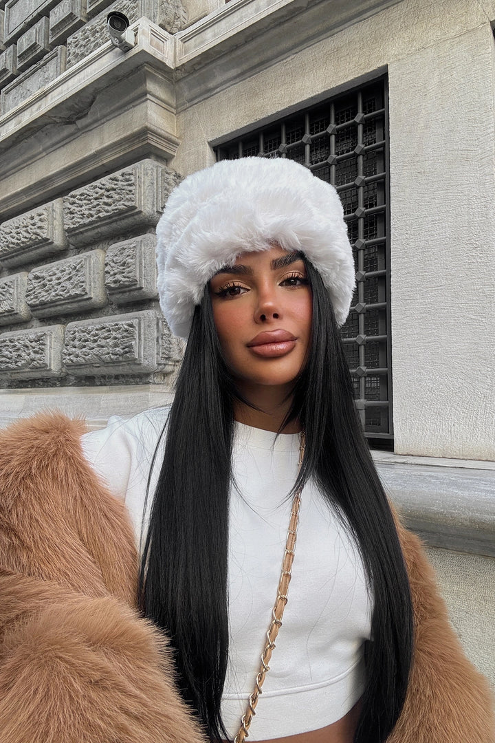 EYY Women White Fur Cap Hat - Aves