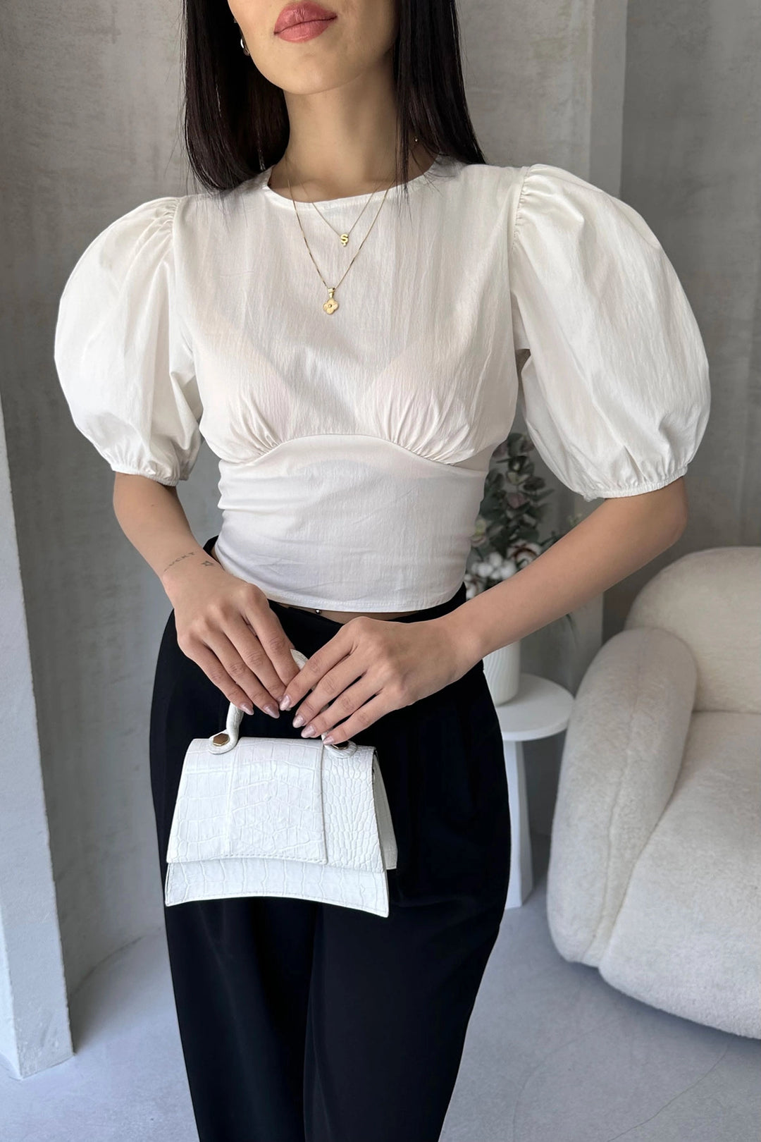 White Watermelon Arm Shoulder Decollete Poplin Blouse BCDF-252196 - Dreieich