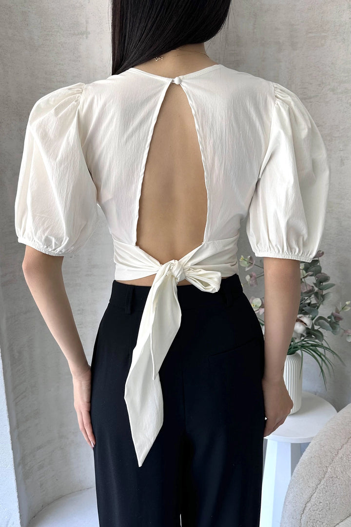 White Watermelon Arm Shoulder Decollete Poplin Blouse BCDF-252196 - Dreieich