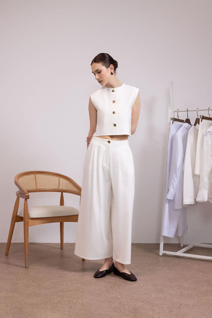 ANT Antioch White Linen Blend Women's Culotte Pants - Orland Park