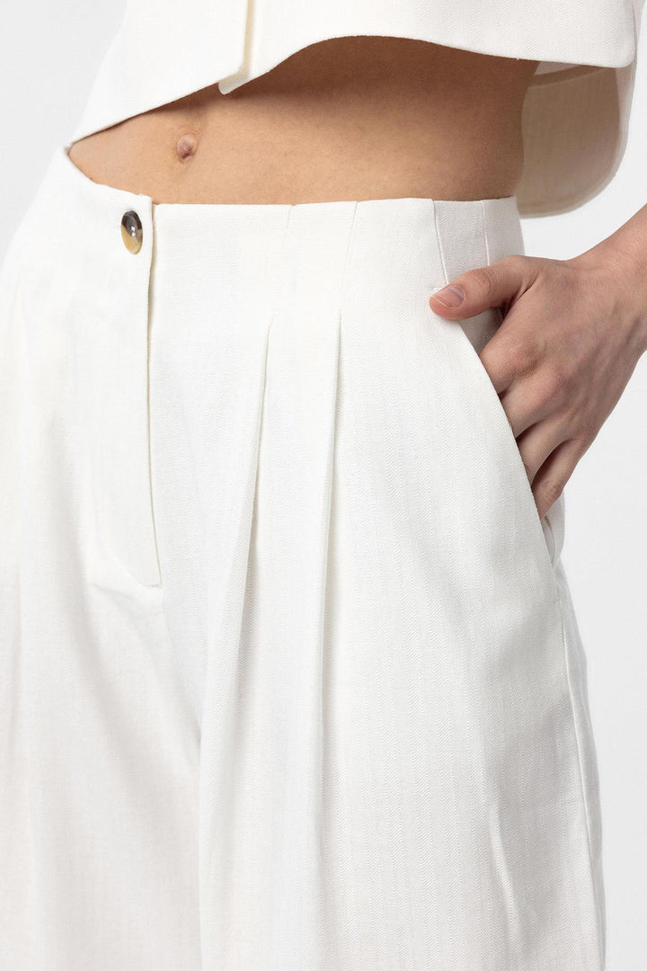 ANT Antioch Beyaz Keten Karışımlı Kadın Culotte Pantolon - Béziers