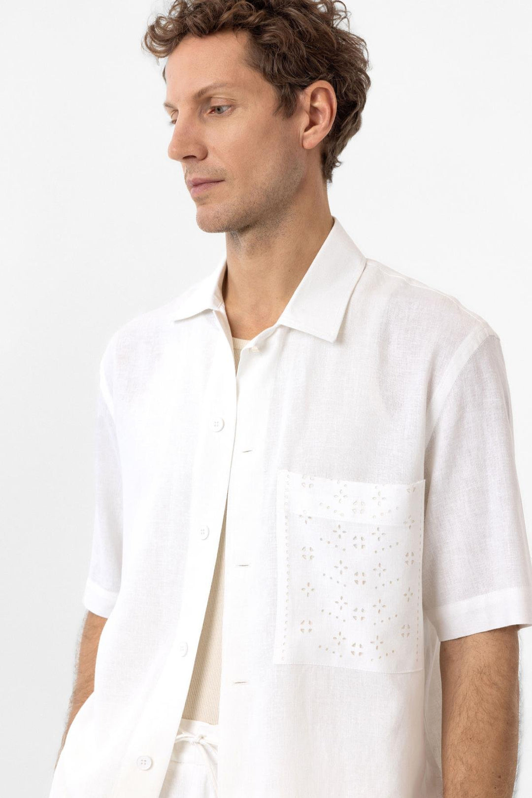 ANT Antioch White Linen Blend Short Sleeve Men's Shirt - Forlì