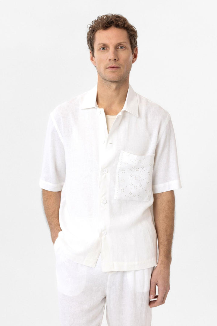 ANT Antioch White Linen Blend Short Sleeve Men's Shirt - Forlì