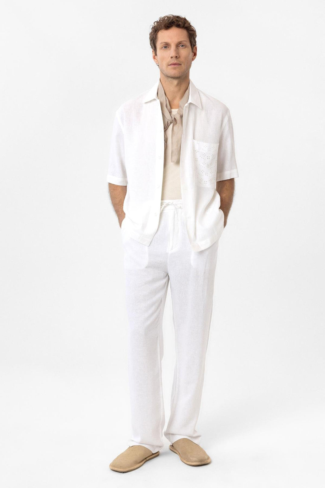 ANT Antioch White Linen Blend Short Sleeve Men's Shirt - Forlì