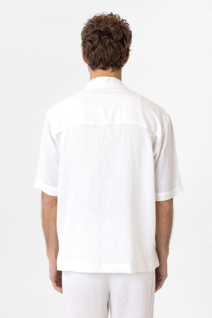 ANT Antioch White Linen Blend Short Sleeve Men's Shirt - Forlì