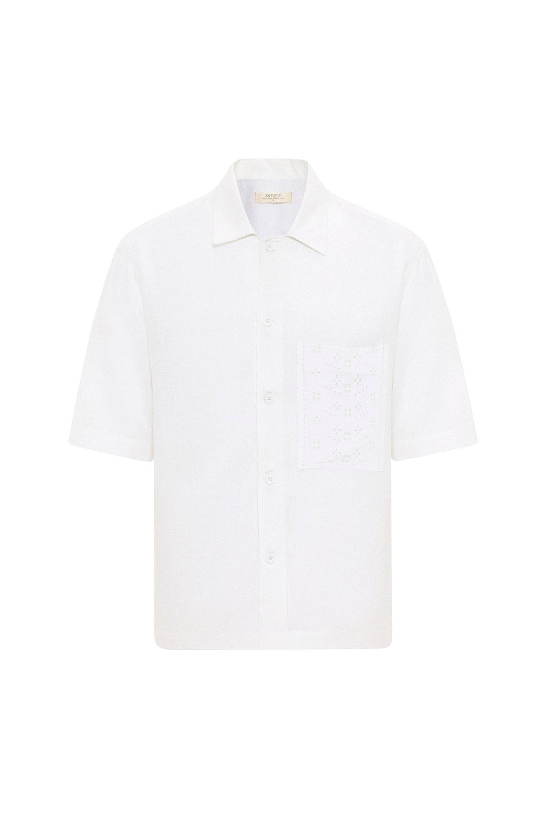 ANT Antioch White Linen Blend Short Sleeve Men's Shirt - Forlì
