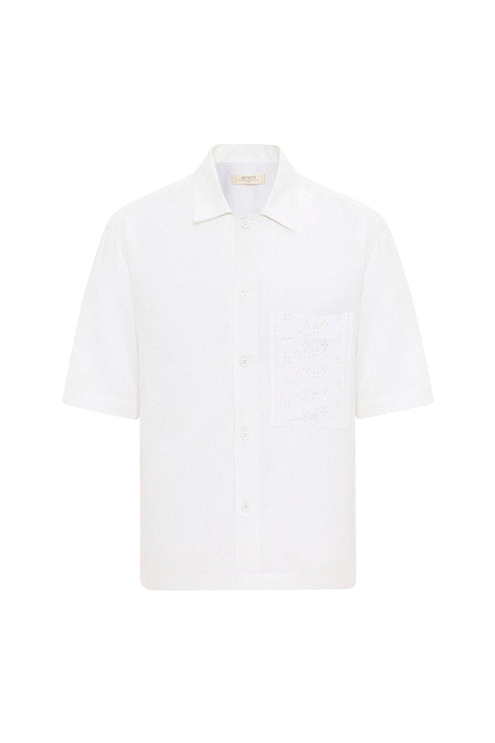 ANT Antioch White Linen Blend Short Sleeve Men's Shirt - Forlì