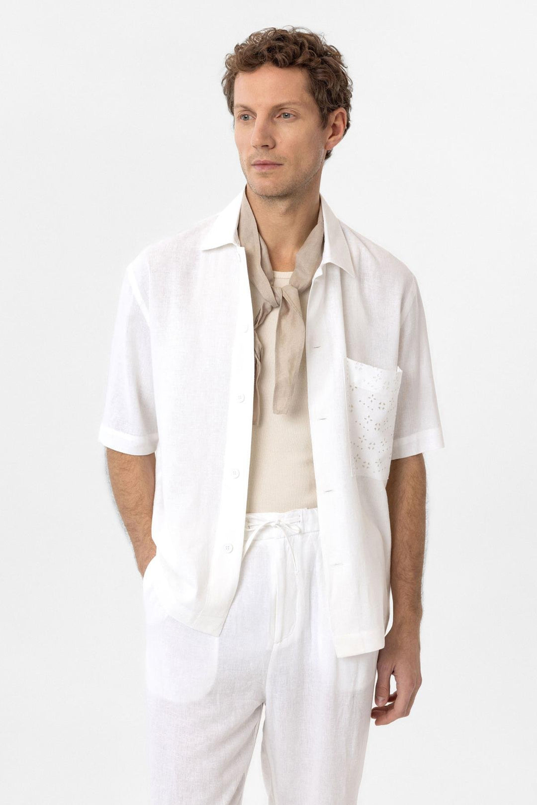 ANT Antioch White Linen Blend Short Sleeve Men's Shirt - Forlì