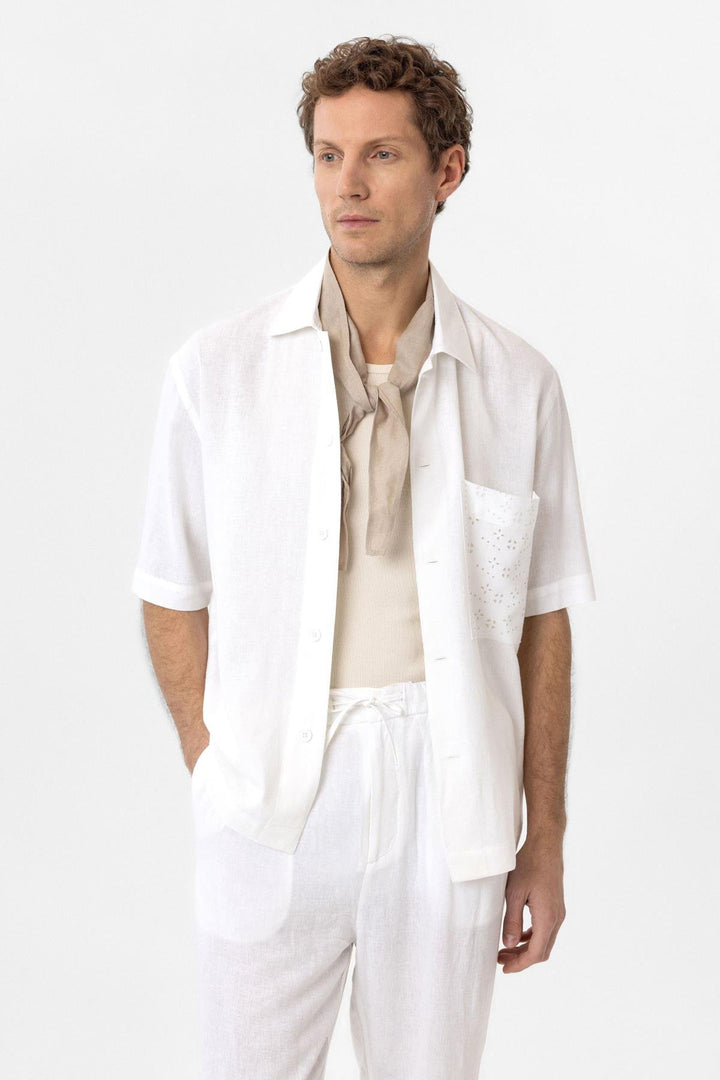 ANT Antioch White Linen Blend Short Sleeve Men's Shirt - Forlì