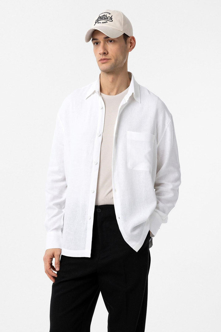 ANT Antioch White Linen Blend Relax Fit Men's Shirt - Avignon