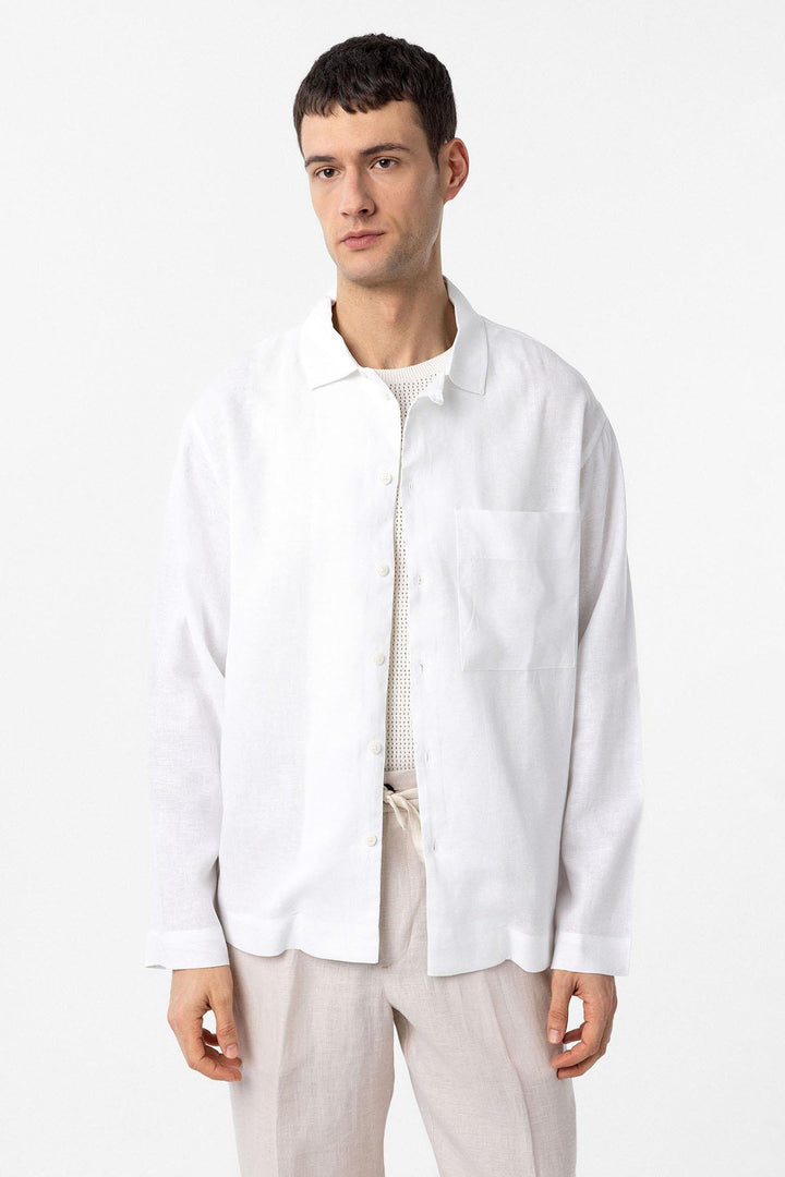 ANT Antioch White Linen Blend Relax Fit Men's Shirt - Camden