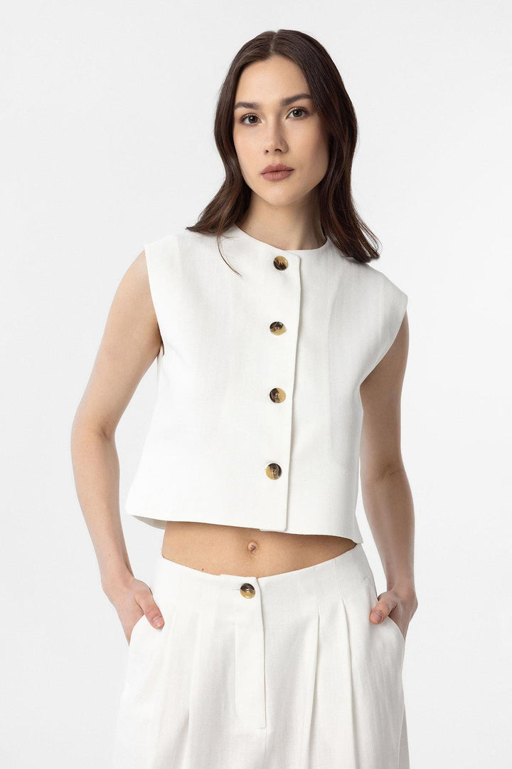ANT Antioch White Linen Blend Relax Fit Women's Vest - Luxembourg
