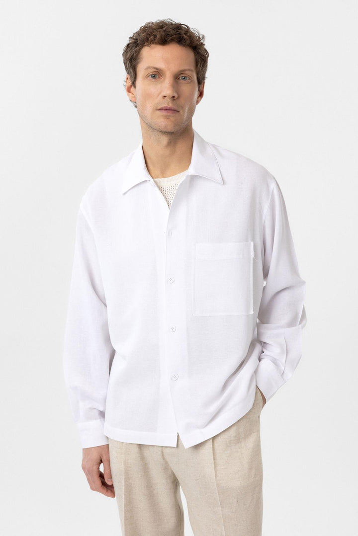 ANT Antioch White Linen Blend Relaxed Fit Men's Shirt - Casalecchio di Reno