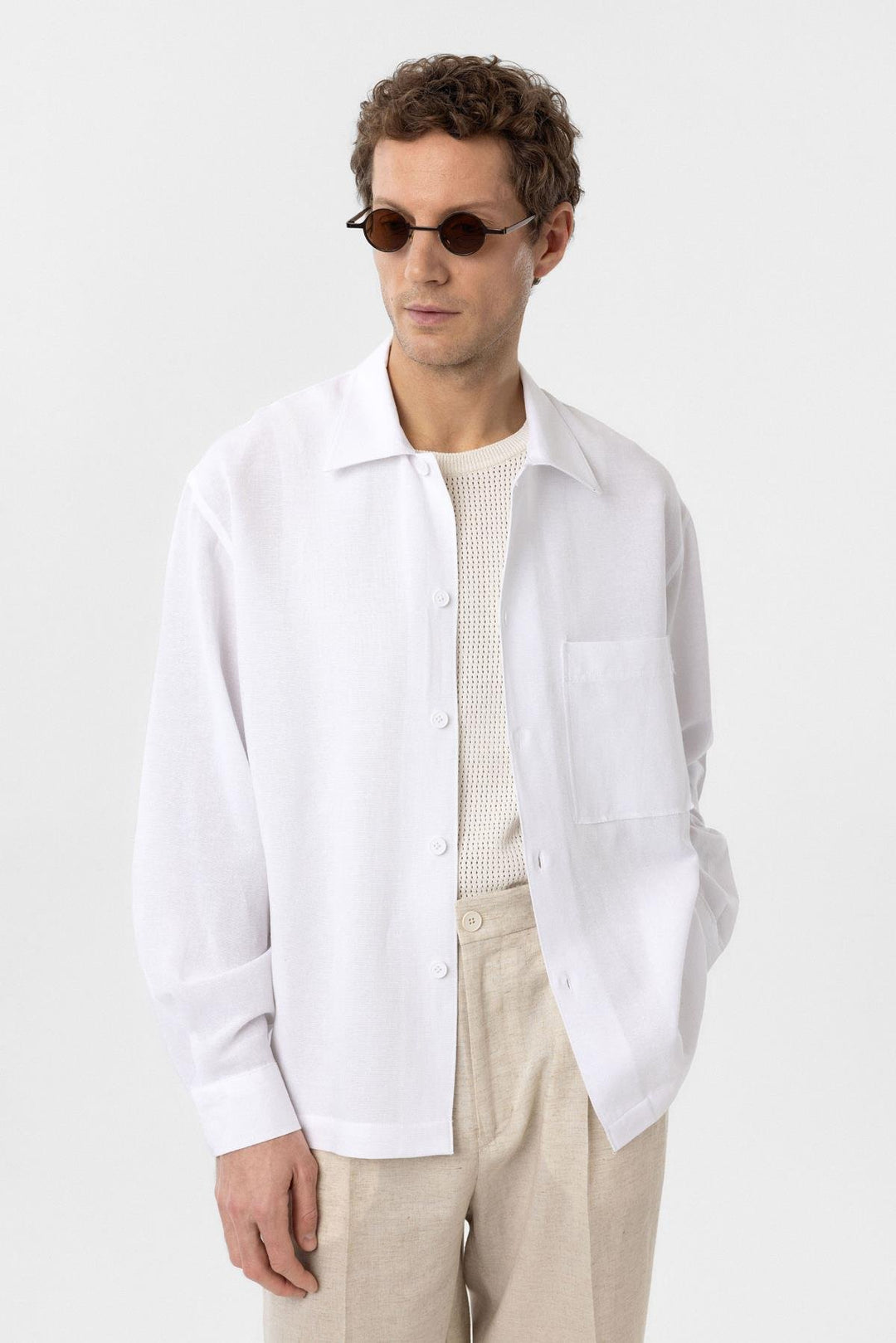 ANT Antioch White Linen Blend Relaxed Fit Men's Shirt - Casalecchio di Reno